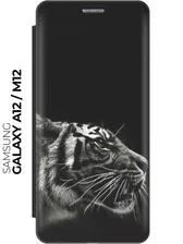 Чехол-книжка Профиль тигра в темноте на Samsung Galaxy A12 / M12 / Самсунг А12 / М12 черный