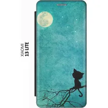 Чехол-книжка Котенок и луна на Xiaomi 13 Lite / Сяоми 13 Лайт черный черный, синий