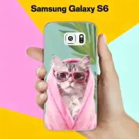 Силиконовый чехол на Samsung Galaxy S6 Кот В Очках / для Самсунг Галакси С6