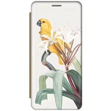 Чехол-книжка Желтый попугай на Tecno Pova 2 / Техно Пова 2 золотой зеленый, синий, желтый