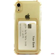 Чехол картхолдер для телефона Apple iPhone XR / Силиконовый чехол с одним карманом на Эпл Айфон ХР / Чехол с отсеком для карты / Прозрачный желтый