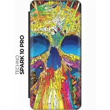 Чехол-книжка Череп красок на Tecno Spark 10 Pro / Техно Спарк 10 Про черный красный, синий, голубой, желтый