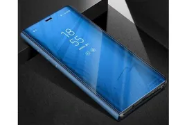 Чехол-книжка MyPads Clear View Cover для Samsung Galaxy A34 с полупрозрачной пластиковой крышкой с зеркальной поверхностью синий