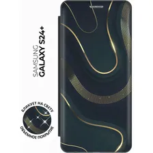 Чехол-книжка на Samsung Galaxy S24+ / Самсунг С24 Плюс с рисунком "Золотистые акценты" черный серый, золотистый